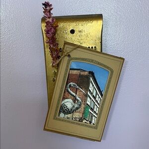 Vintage repurposed cheese grater turned  Gold Wall Mount with picture accent